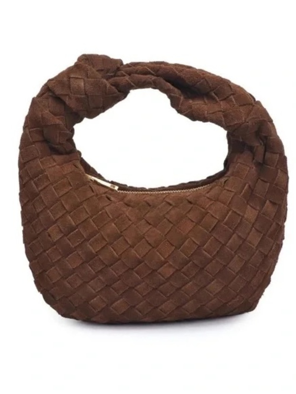 Nico & Olive Genuine Suede Leather Woven Brown Handbag Purse - Picture 2 of 10